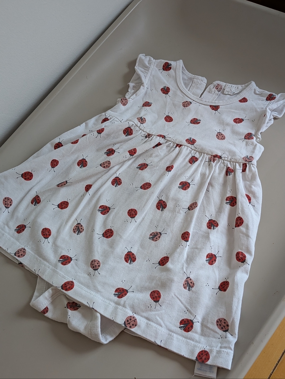 🐞 Petit Lem - 24 M - White Kids Dress with Red Ladybug Print Robe Coccinelle